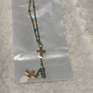 Stainless Steel and Turquoise Cross Necklace/Rosary